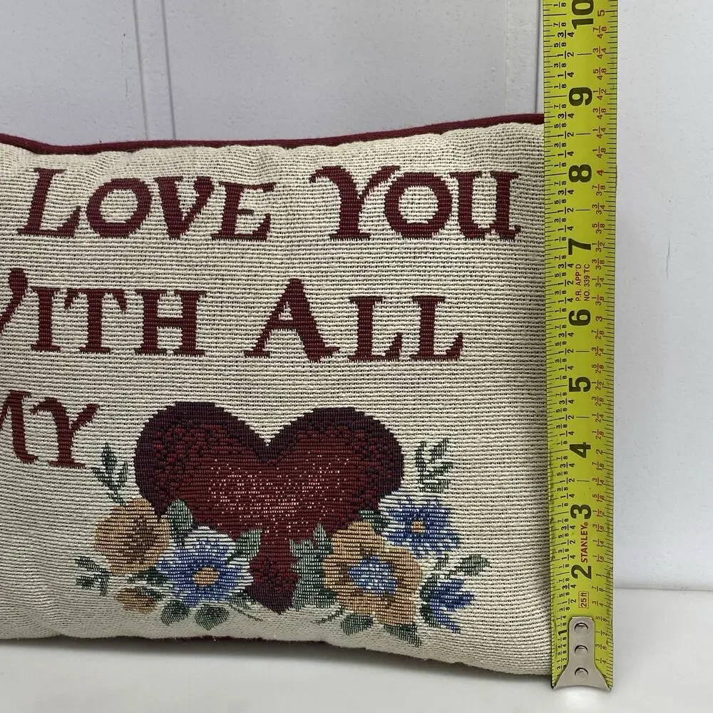 Tapestry Throw Pillow Love You w/ All My Heart Farmhouse Country Decor Accent